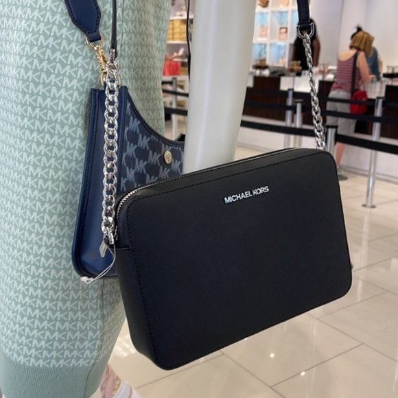 Michael Kors Jet Set Item Large East West Zip Crossbody Leather Black - Picture 2 of 16